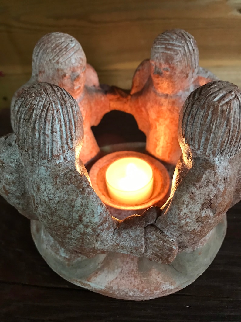 Circle of Angels Candle Holder Rustic Terra Cotta Candle Etsy