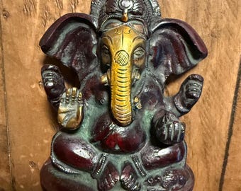Ganesha, 1-1/4 LBS-Solid Brass Statue, Oxidized, India, GAN9994