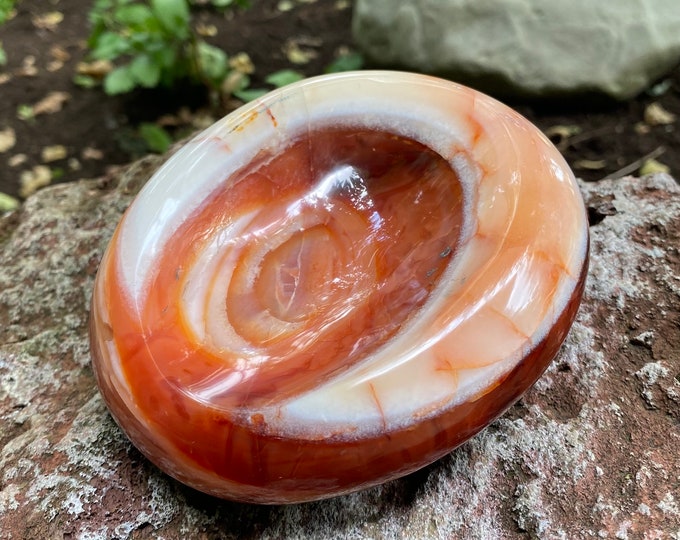 Orbicular Carnelian, 1-1/2 LBS- Carved Stone, Shallow Dish, Polished, Brazil, 646.60 Grams, 22.81 OZ, CR11158