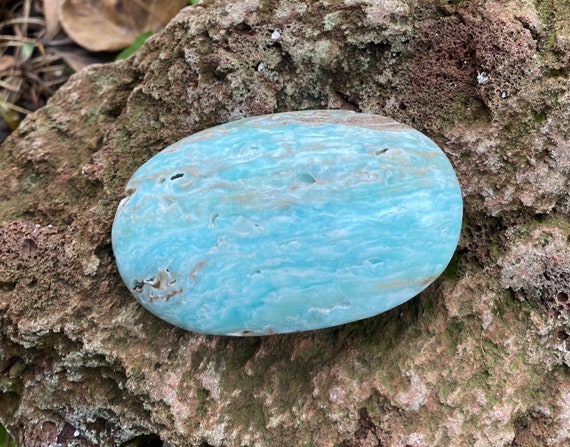 1/2 LB Large Blue Aragonite Palm Stone, Semi-Polished, Druzy Cavern, Pakistan, 218.30 Grams, CR10654