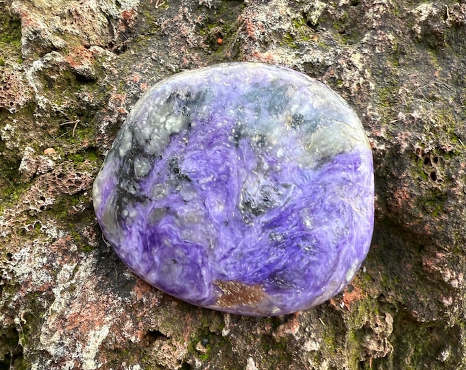 Charoite, 1/3 LB- Large Polished Free Form Palm Stone, Russia, 133.00 Grams, CR12452