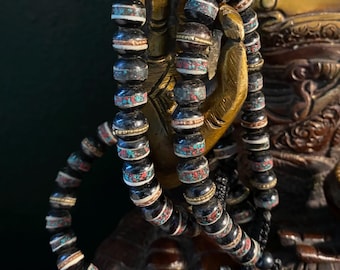 Tibetan Medicine Bracelet, Black Yak Bone, Metals, Stone, Adjustable, Vegetable Dyed, Nepal, CR5525