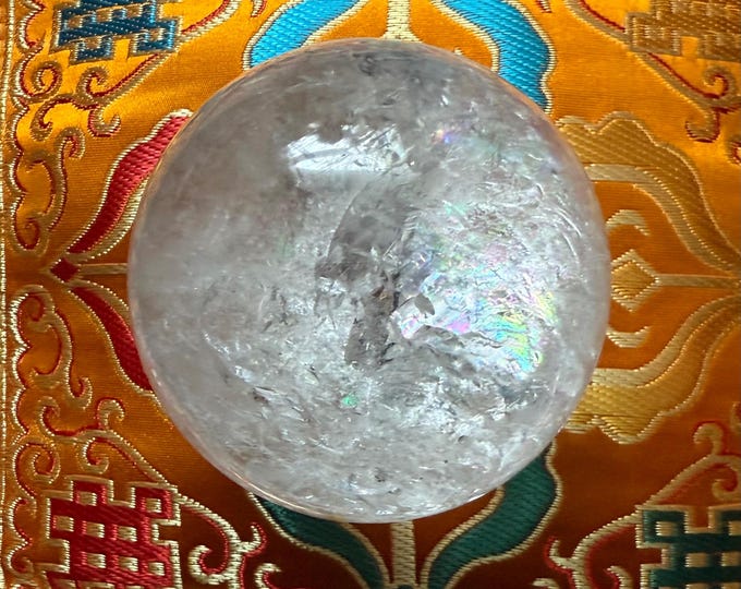 Quartz Crystal Sphere, 1 LB+ Polished, Double Wall Veils, Rainbows, 71 mm, 492.20 Grams, Brazil, CR12531