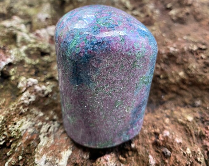 Ruby & Kyanite 1/2 LB+ Fluorescent Standing Stone with Fuchsite, Polished, 259.90 Grams, India, CR11272