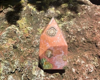 Orbicular Bloodstone, Polished Freeform Standing Stone, India, 118.40 Grams, CR12661