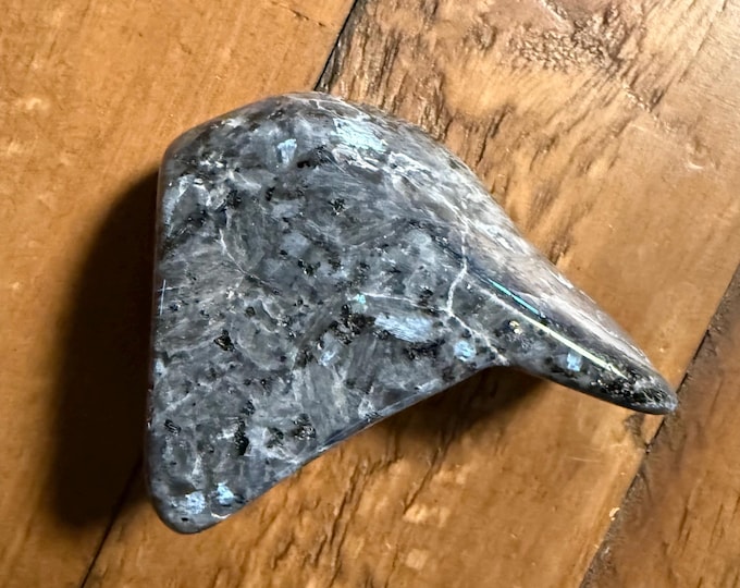 Larvikite Chunky Freeform Palm Stone, 1/2 LB+ Polished Black Labradorite/Moonstone, Feldspar, 226.10 Grams, India, CR12773