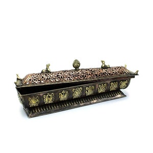 Tibetan Dharmachakra Incense Burner with 8 Auspicious Symbols, 12&quot; L , For Stick, Rope, and Tibetan Incense, Incense Included, Nepal