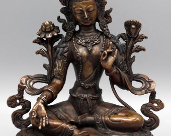 GREEN TARA, Hand Crafted, Oxidized Copper, 8-3/4" Tall, 3-1/2 LBS-, Nepal, ST11533