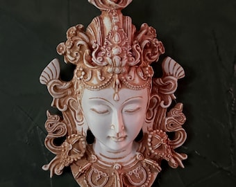 Resin Tara Mask, Ivory Wall Hanging, 8" H X 5-1/4" W X 2" Nepal, Hanger, STA12686