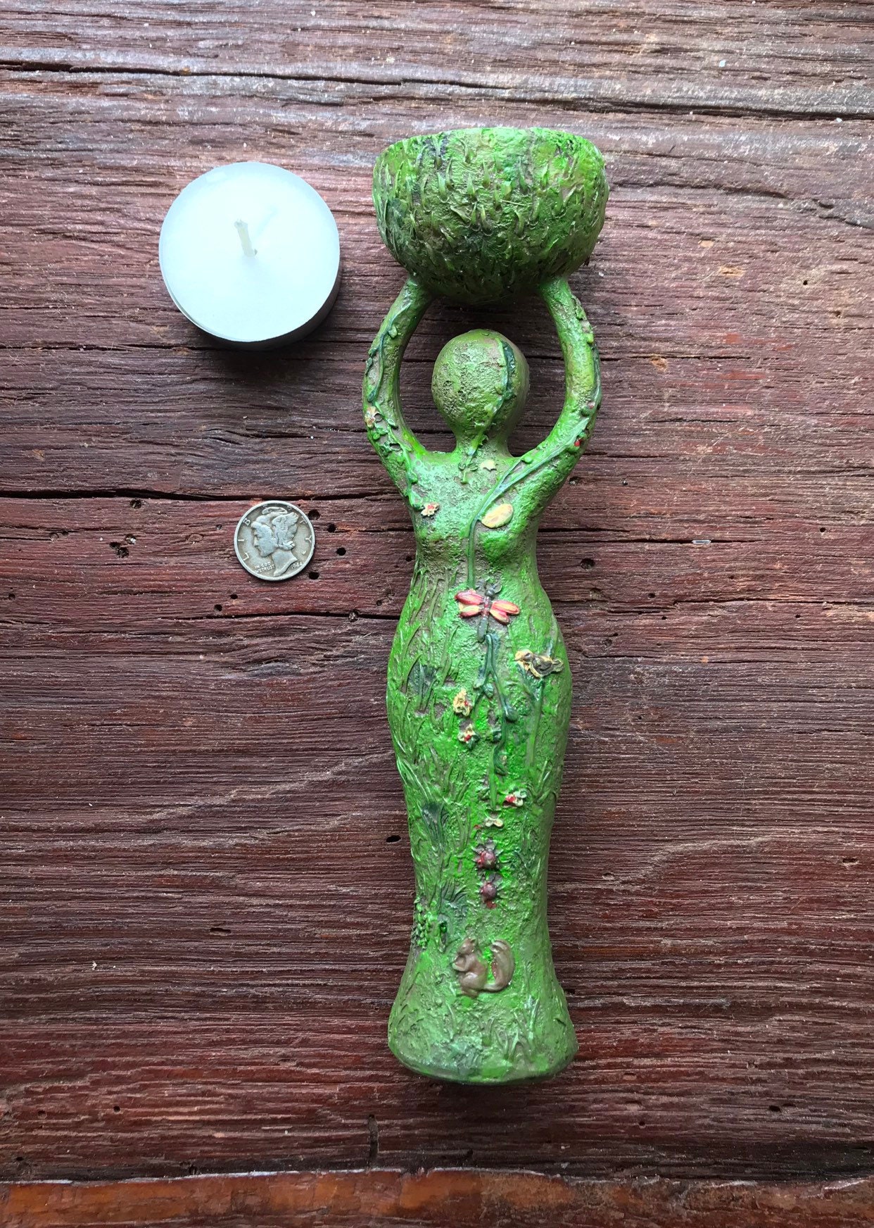 Nurturing Goddess Tea Light Holder, 7 Tall X 13/4 Wide, Polyresin, 3.3