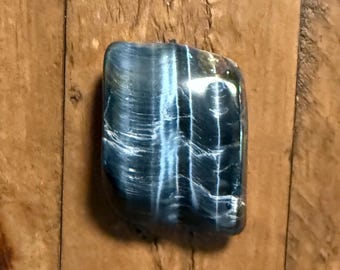 Hawk's Eye, 1/4-1/3 LB- Large Blue Tiger Eye Chatoyant Semi-Polished Stone, Africa, 131.50 Grams, CR12663