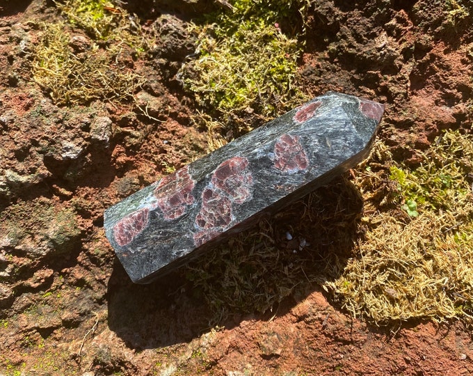 Garnet in Arfvedsonite, 1/3 LB- Polished Standing Tower, India, 140.70 Grams, CR11457