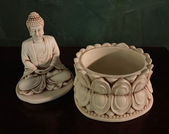 Buddha Box 6",  Treasure Box, White Resin Buddha Altar Box, 1 LB, BB48