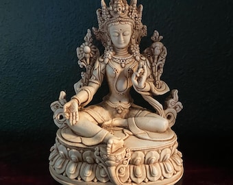 White Tara, 6” Tall Bodhisattva of Compassion, 1 LB+ India, Resin, STA11874