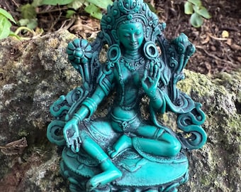 Green Tara, Bodhisattva of Compassion, Nepal, 4-1/2" Tall, Hand Painted Resin, STA12683