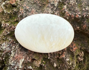 Scolecite Polished Palm Stone, India, 91.60 Grams, CR12437