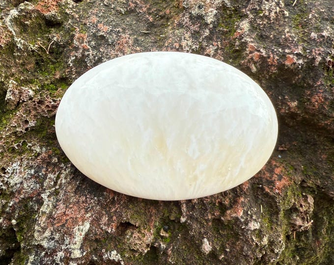 Scolecite Polished Palm Stone, India, 91.60 Grams, CR12437
