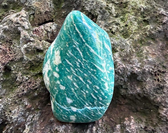 Amazonite, 1/3 LB+ Polished Freeform Palm Stone, Natural, Soothing Energies, Russia, 170.10 Grams, CR12795