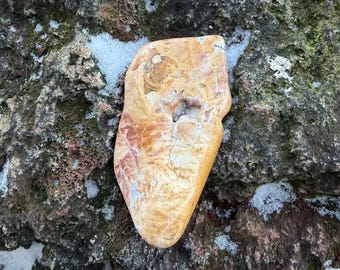 Druzy Ohio Rainbow Flint, Freeform Palm Slab, Orbicular, Beautiful Warrior Stone, 60.30 Grams, CR12834
