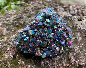 Titanium Flame, 2/3 LB- Rainbow Aura Quartz Cluster, Bridge Crystals, China, 275.10 Grams, CR12401