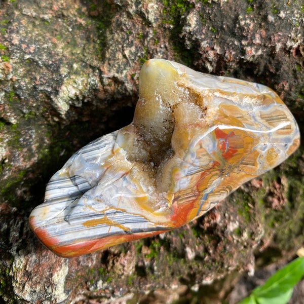 Druzy Ohio Rainbow Flint, Semi-Polished Free Form Palm Stone, Beautiful Warrior Stone, Ohio, 92.10 Grams, CR11671