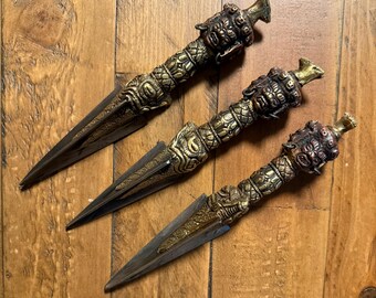 Tibetan Kila, Large Phurba, Kilaya, Copper & Brass Ritual and Prayer Tool, Himalayan, Bind Negative Energies, 8 inches, 3/4 LB, Nepal