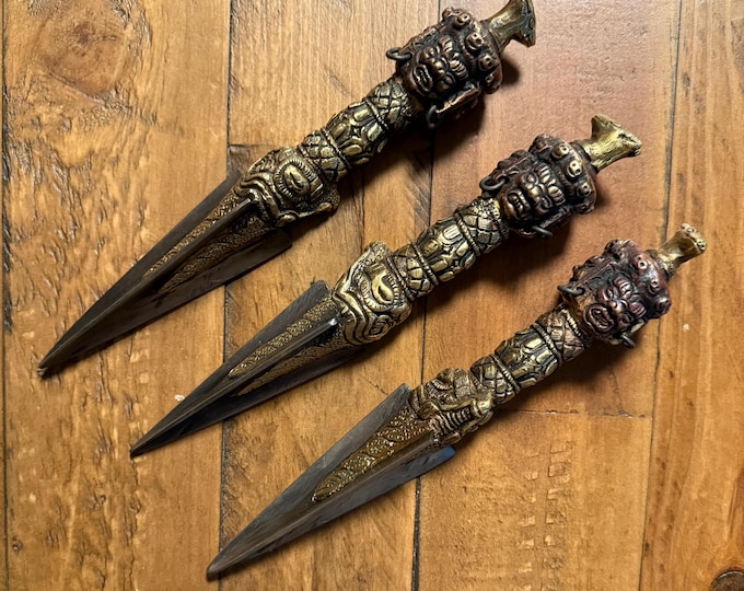 Tibetan Kila, Large Phurba, Kilaya, Copper & Brass Ritual and Prayer Tool, Himalayan, Bind Negative Energies, 8 inches, 3/4 LB, Nepal