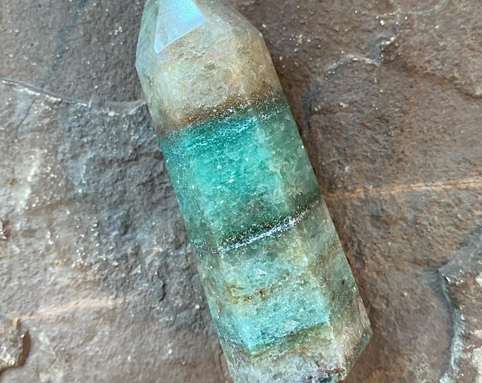 Green Aventurine with Calcite Standing Tower, 1/4 LB+ Polished, Heart Chakra, 118.30 Grams, Brazil, CR12328