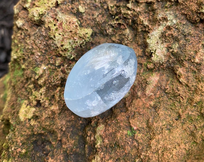 Celestite Semi-Polished Pocket Stone, Sky Blue, 32.10 Grams, CR11305