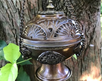 Tibetan Style Hanging Censer with or Without Cone Incense, Bronze, Antique Style IB156