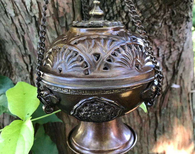 Tibetan Style Hanging Censer with Cone Incense, Bronze, Antique Style