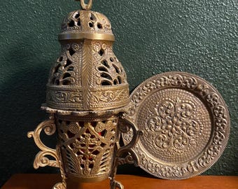 Temple Incense Burner, 4 Piece Solid Brass, With or Without Resin Incense Kit, Heavy 2-1/2 LBS, Please Choose