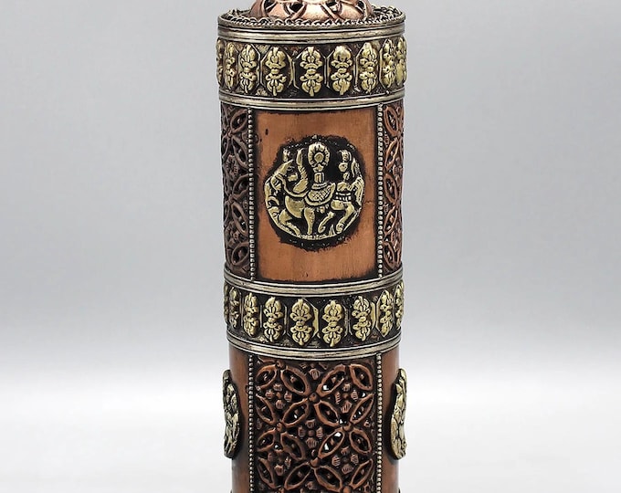Tibetan Incense Tower, Copper & Brass Buddha with Windhorse, 11” Tall, For Stick and Tibetan Incense, Incense Included, Nepal