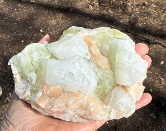 Apophyllite Cluster, 1-3/4 LBS- Clear and Green Crystals, Peach Stilbite, Silver Veiling, India, 781.30 Grams, CR12426