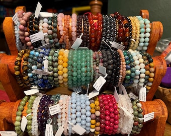 Genuine Gemstone Stretch and Adjustable Mala Bracelets, Choose Gemstone & Bead Size, LS11838