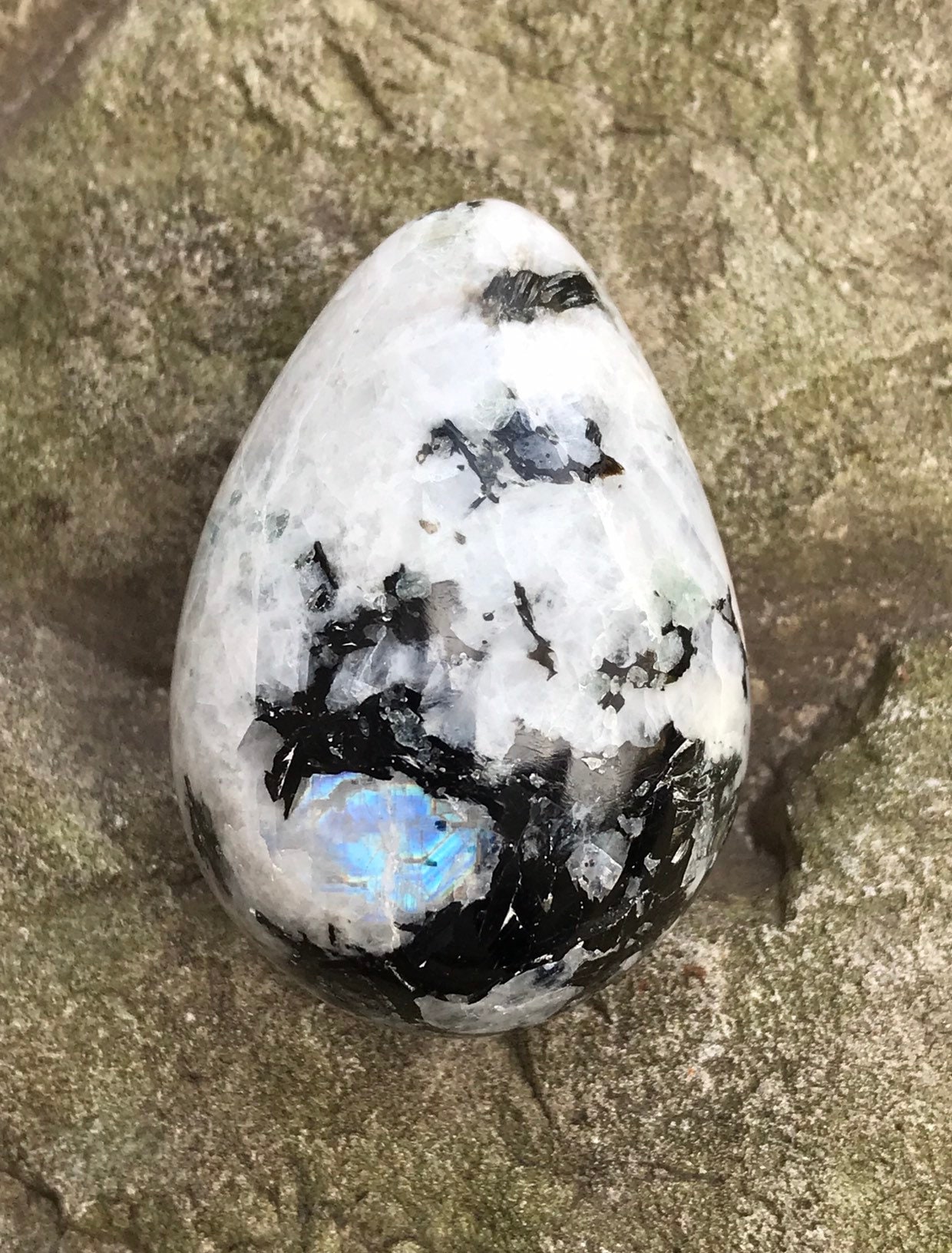 Rainbow Moonstone With Tourmaline, Polished Egg, 88.4 Grams, 442 Carats