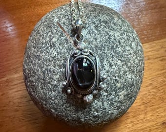 Black Sapphire Pendant, Corundum, Nepal, 22" Cable Chain, LS12810