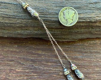 Vintage Y-Drop Necklace .925 Sterling Silver with Inset Crystals, 28" L, LS12206