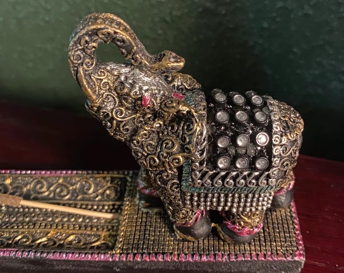Incense Holder, Lucky Elephant, Resin, Includes Full Sleeve of Standard Sized Incense