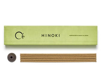 Chie Hinoki, Japanese Cypress Incense, No Bamboo Core, Box of 30 Sticks With Mini Holder, 6"+ Sticks