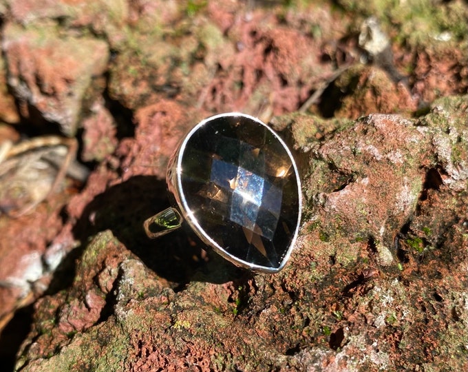 Faceted Smokey Quartz RIng,  Sterling Silver, Size 7, Vintage, LS11668
