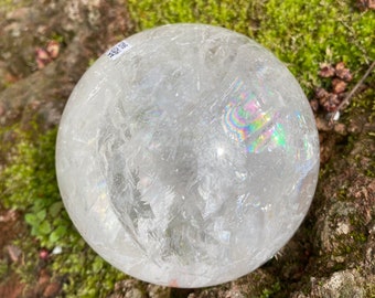 Quartz Sphere, 1-1/2 LBS+ Polished, Silver Veils & Rainbow Infractions, Lunar, 80.40 mm, 714.10 Grams, Brazil, CR9918