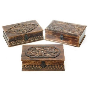 Large Wooden Keepsake/Storage Box, Carved Details, Handmade, 2-1/2 LBS, Includes Incense, RIT9220