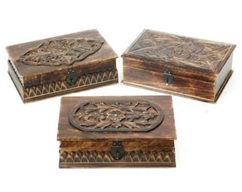 Large Wooden Keepsake/Storage Box, Carved Details, Handmade, 2-1/2 LBS, Includes Incense, RIT9220