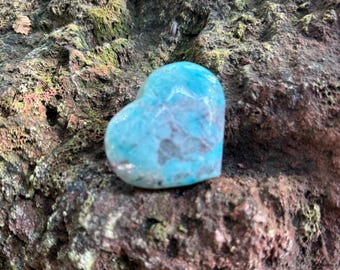 Amazonite, Polished Heart Palm Stone, Africa, 74.00 Grams, CR12652