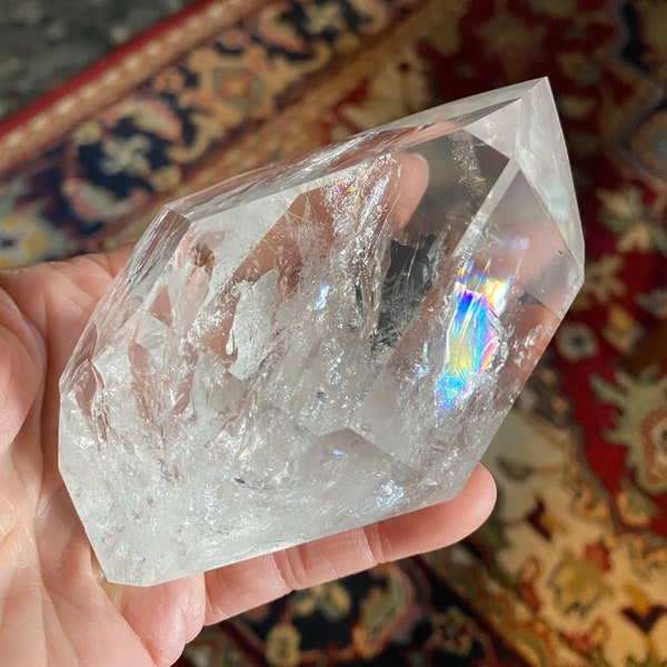 DT Clear Quartz Channeler, 1 LB+   Polished, Rainbows, Silver Veils, 503.00 Grams, Brazil, CR10983