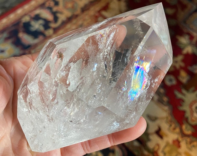 DT Clear Quartz Channeler, 1 LB+   Polished, Rainbows, Silver Veils, 503.00 Grams, Brazil, CR10983