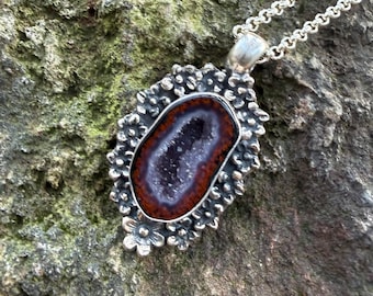 Druzy Amethyst Geode Pendant, .925 Sterling Silver, Bezel Set, 29" Rolo Chain, Brazil, LS12828