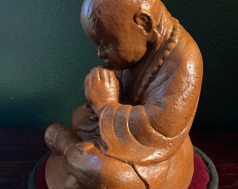 Praying Monk, 8 LBS- Hand Cast Volcanic Stone, Indonesia, 8.5" Tall, RIT33695