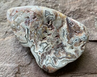 Crazy Lace Agate, Polished Palm Stone, Beautiful  Patterning, Mexico, 96.00 Grams, CR10307